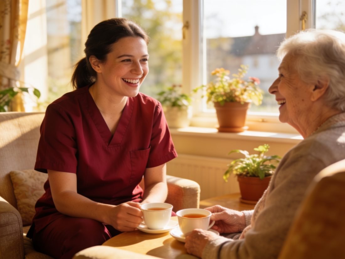 A MAP HealthCare HCA sharing a warm moment with a resident at a Bristol care home